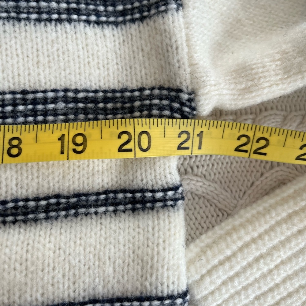 Steve Madden Navy and White Designer Collar Striped Sweater Women’s Medium - Picture 12 of 15
